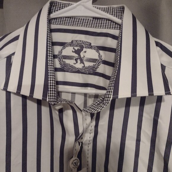 Mens Bugatchi white and black striped shirt new with tags Xl - Picture 1 of 7